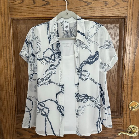 CAbi Nautical Button-down Sheer Top - Size S - Picture 2 of 9